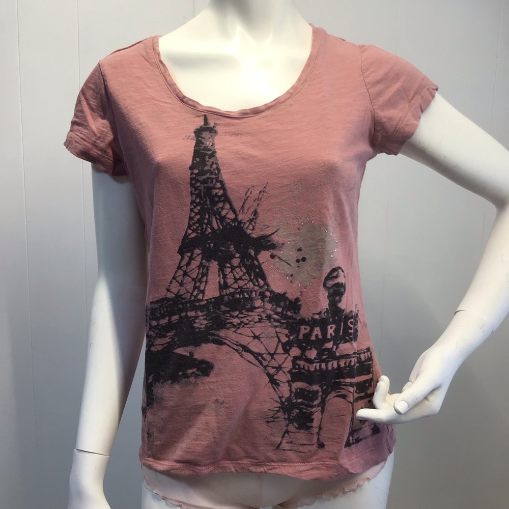 🔥SALE Faded worn comfy Eiffle tower Paris dusty rose with metallic tshirt